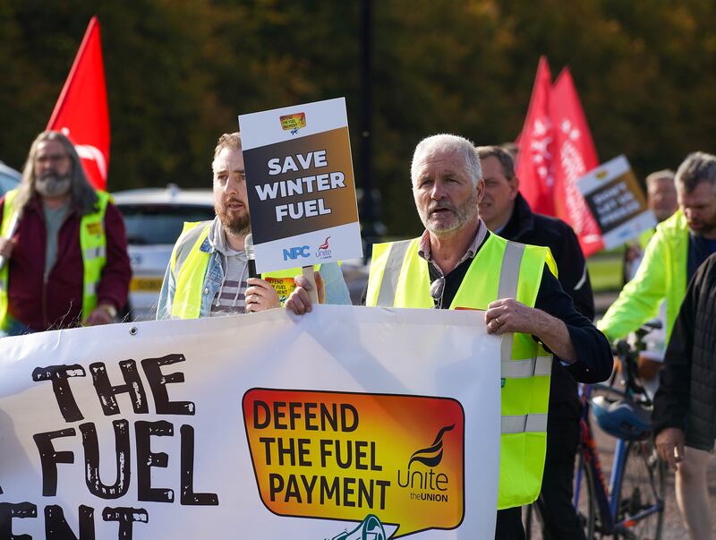 The National Pensioners Convention in Northern Ireland hold a protest at Stormont over the government’s new policy  on the Winter Fuel Allowance for pensioners. PICTURE: JORDAN TREANOR