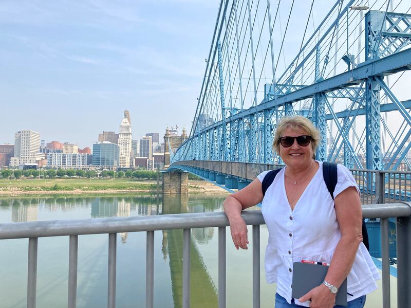 Hannah Stephenson by the John A Roebling Bridge, Cincinnati (Hannah Stephenson/PA)