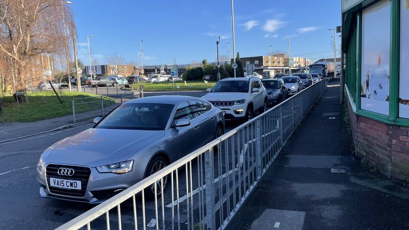 Traffic queuing for the bottle station at Asda, Totton