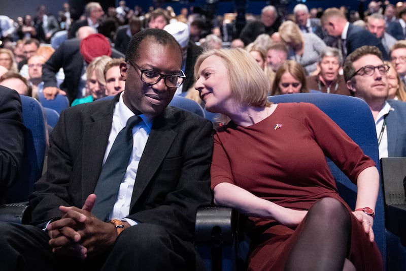 Chancellor Kwasi Kwarteng with Liz Truss at the Tory Party conference following his disastrous mini budget
