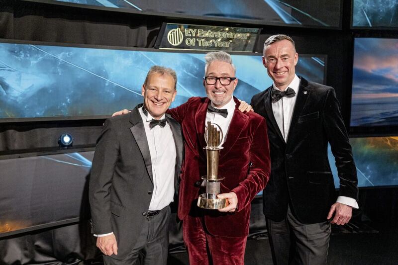 Martin McKay being presented with his EY Entrepreneur of the Year in Dublin last December with Invest NI&#39;s Jeremy Fitch (left) and Rob Heron from EY. 