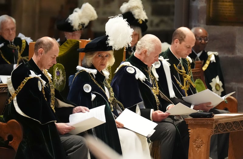 (l to r, front row) The Duke of Edinburgh, the Queen, the King and the Prince of Wales, known as the Duke of Rothesay when in Scotland, attend the Order of the Thistle Service at St Giles’ Cathedral in Edinburgh