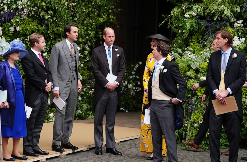 The Prince of Wales (centre) with some of the other ushers at Chester Cathedral at the wedding of Olivia Henson and Hugh Grosvenor, the Duke of Westminster
