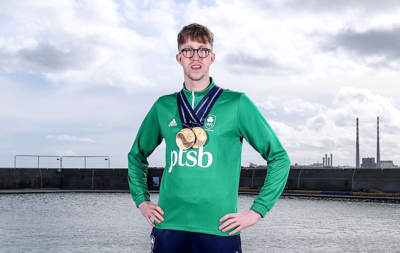 Two-time World champion and PTSB Team Ireland ambassador Daniel Wiffen returns to Irish waters following World Championship success in Doha. PTSB is the title sponsor of Team Ireland for the Olympic Games and Paralympic Games in Paris this summer. Picture by INPHO/Dan Sheridan