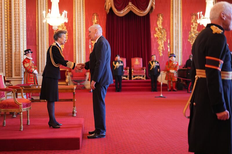 Stuart Cossar, from Noblehill, is made a Member of the Order of the British Empire by the Princess Royal