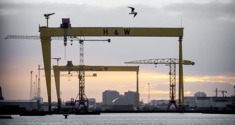 Sunset over the Harland & Wolff cranes in Belfast.