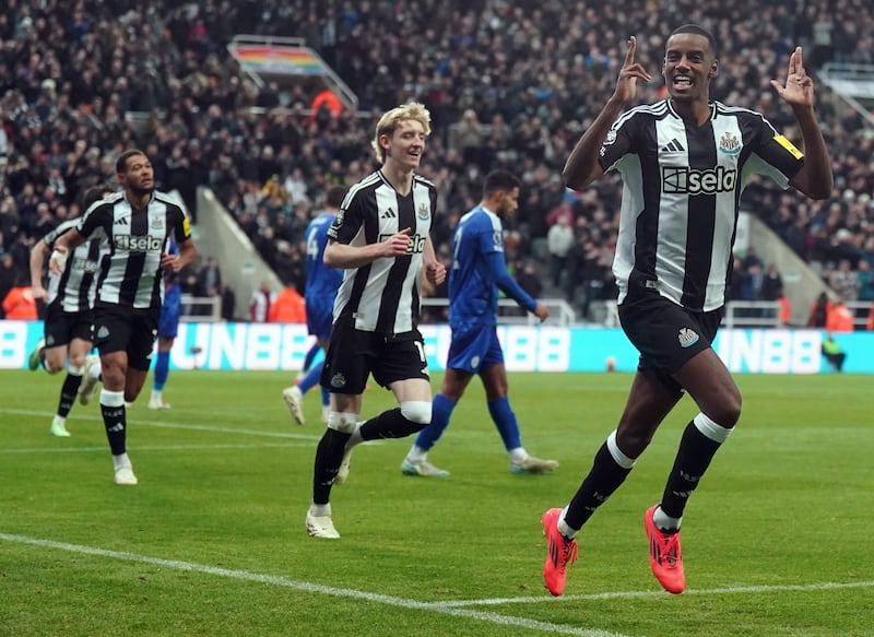 Alexander Isak (right) celebrates his goal