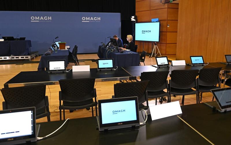 The hearing room at the Strule Arts Centre in Omagh, Co Tyrone for the Omagh Bombing Inquiry