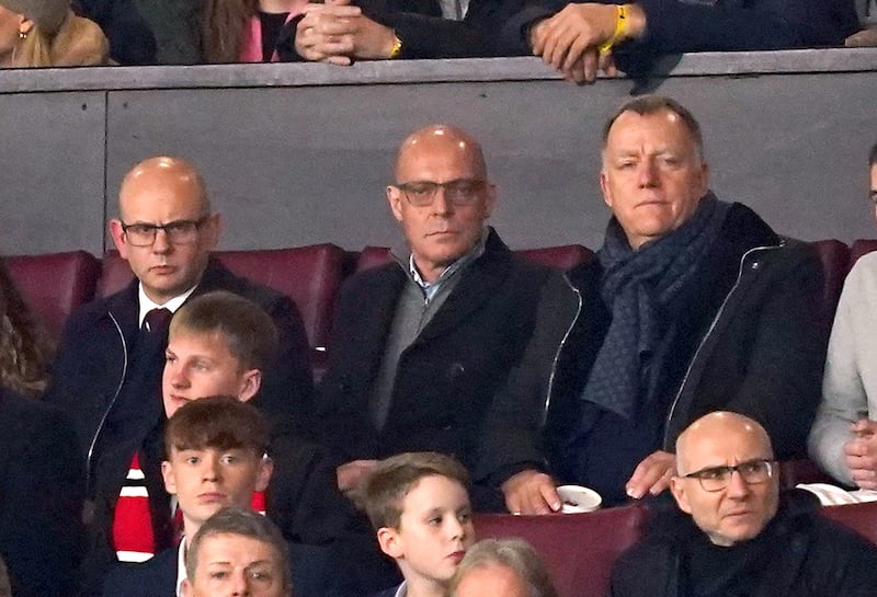 INEOS’ director of sport Sir Dave Brailsford (centre) was at Old Trafford to watch United’s game against Aston Villa