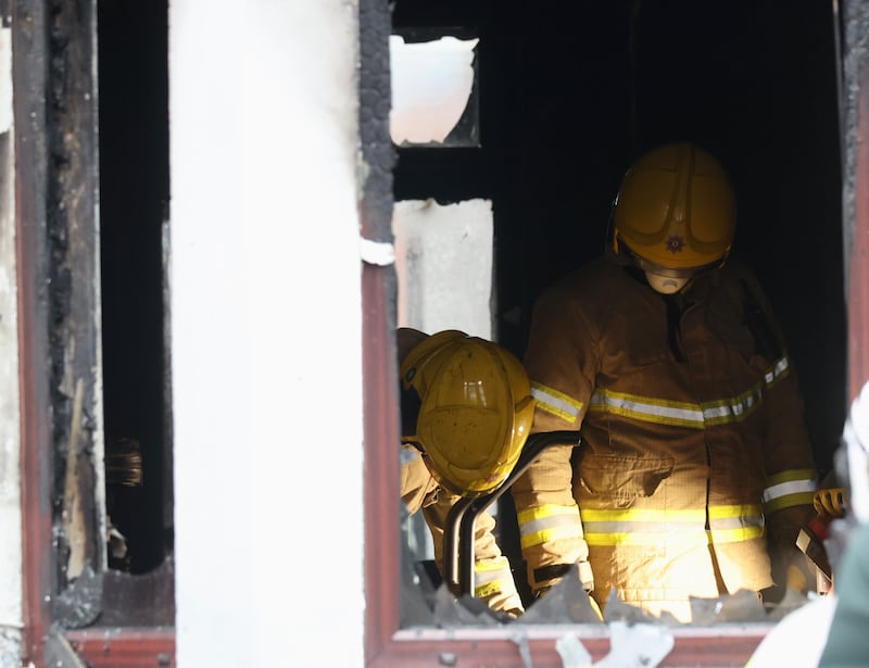 Emergency services at the scene after a house fire on Cavendish street west Belfast.PICTURE COLM LENAGHAN