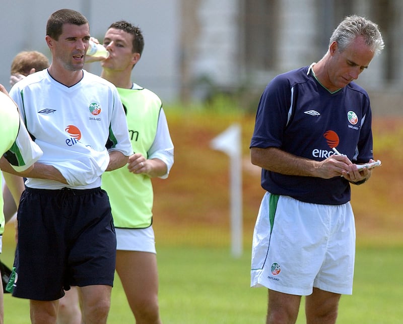 Manager Mick McCarthy (right) and Roy Keane during a World Cup training session with the Irish squad during a Republic of Ireland training session in Saipan