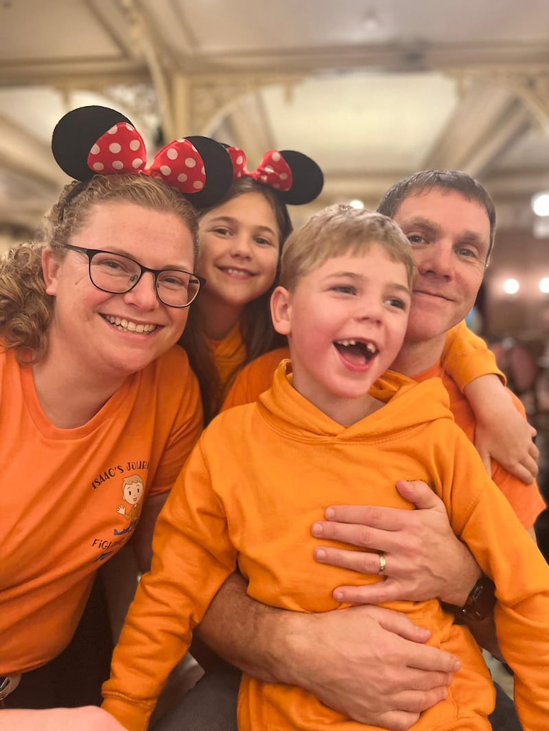 Isaac Tilley with his mother Aimee, 37, sister Eva, 11, and father Adrian, 49