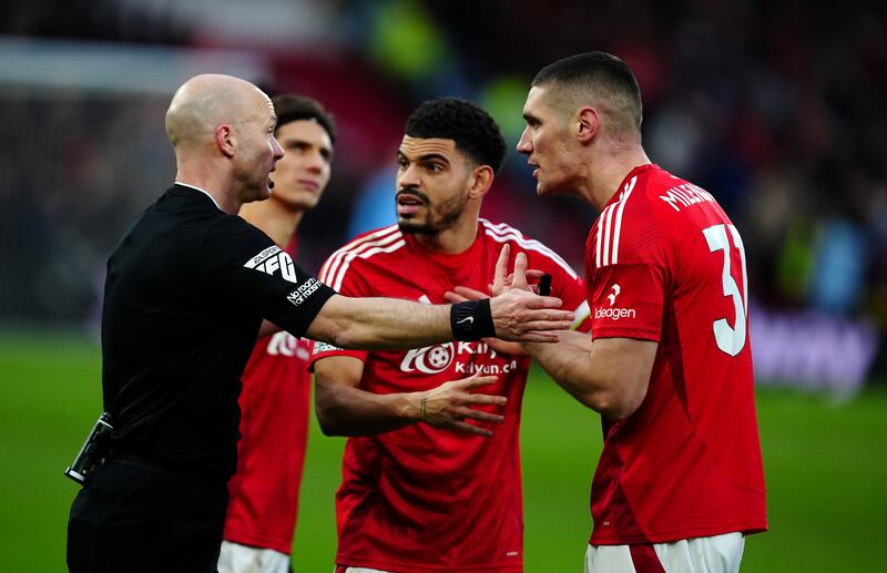 A goal for Nikola Milenkovic, right, was ruled out after team-mate Chris Wood, not pictured, was ruled to be interfering with play