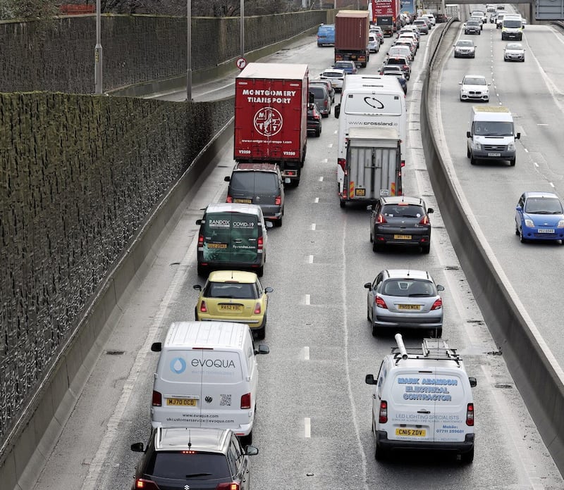 Traffic chaos on the M1 countrybound due to road works. Picture by Mal McCann. 