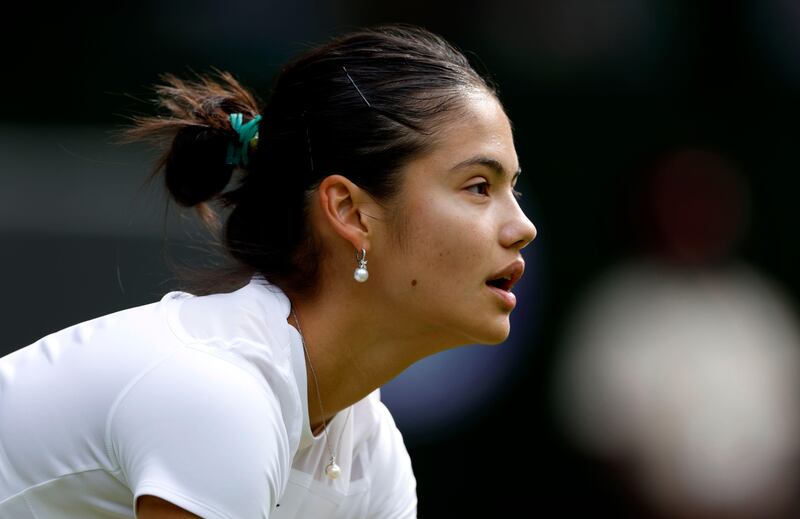 Emma Raducanu sported tennis whites in the form of Tiffany pearls against France’s Caroline Garcia