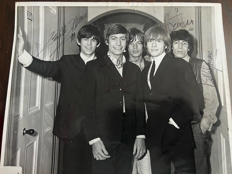 Signed photo of the Stones in Belfast in 1964 which Keith Richards gave to James Hurst