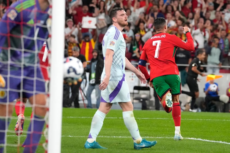 Cristiano Ronaldo celebrated Portugal’s winner over the weekend (Armando Franca/AP)