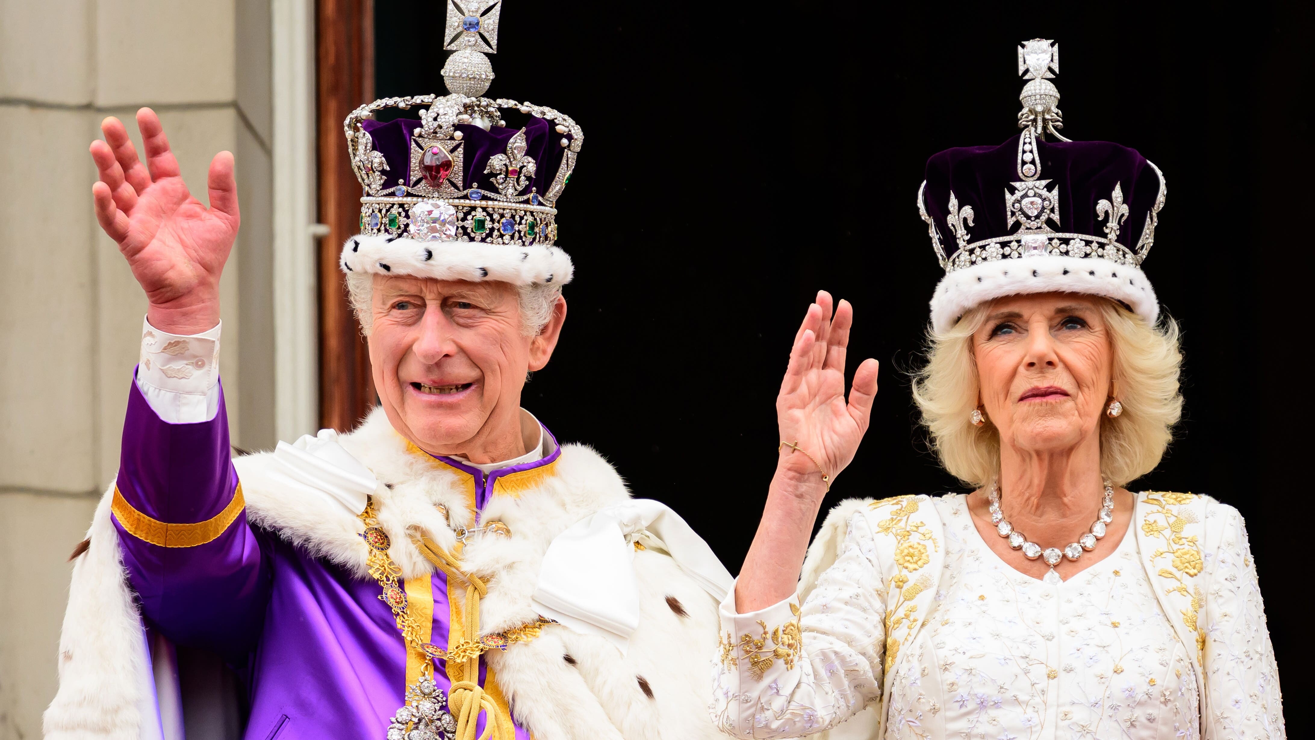 King Charles and Queen Camilla on the balcony of Buckingham Palace following the coronation