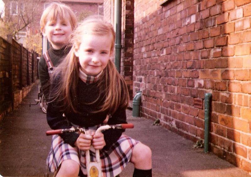 Rosamund Cooper with her brother Paul Batten in the 1980s