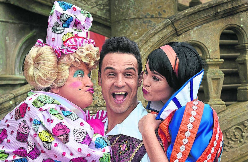 Queen of Panto May McFettridge with Prince Chico and Snow White Lauren Nevin prepare for Snow White and the Seven Dwarfs at Belfast&#39;s Grand Opera House 