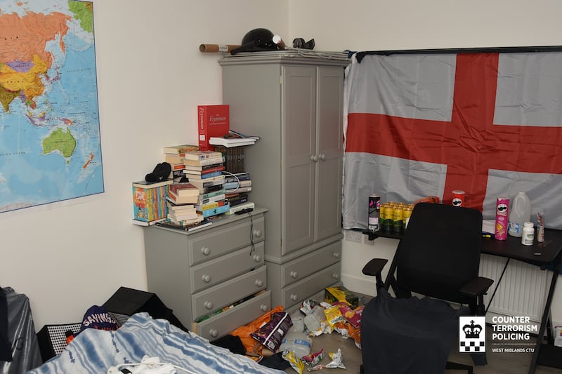 A police photo of Callum Parslow’s bedsit