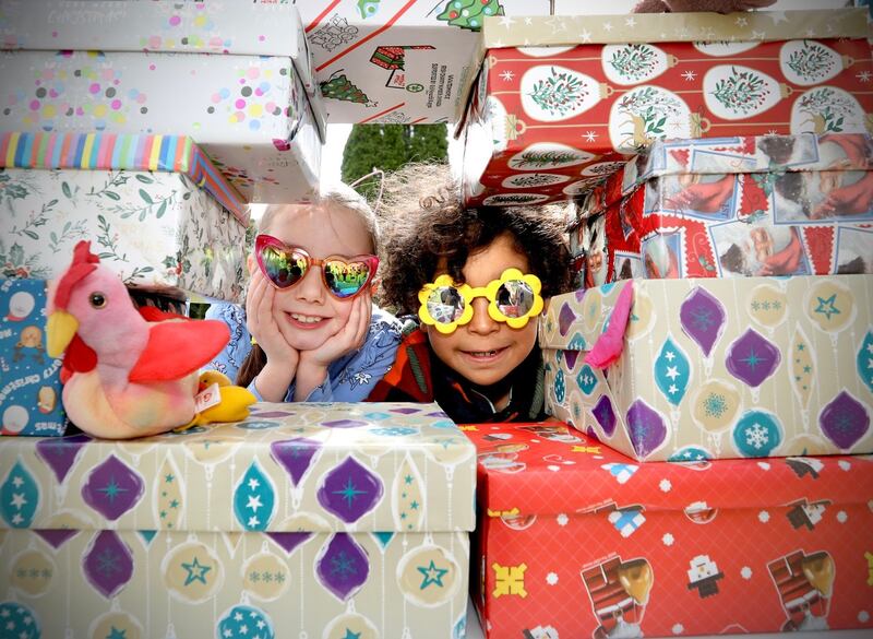 Pictured at the launch of the Team Hope Christmas Shoebox Appeal are Daisy-Bow Browne, 8 and Matthew Harper, 7.