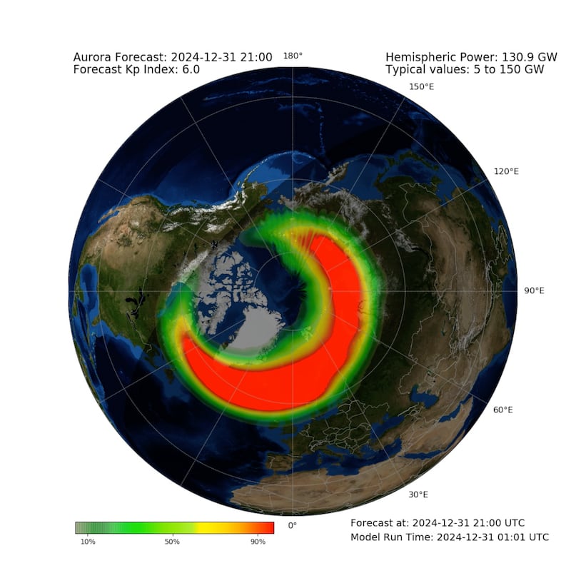 Northern lights forecast for 9pm on New Year's Eve (Met Office)