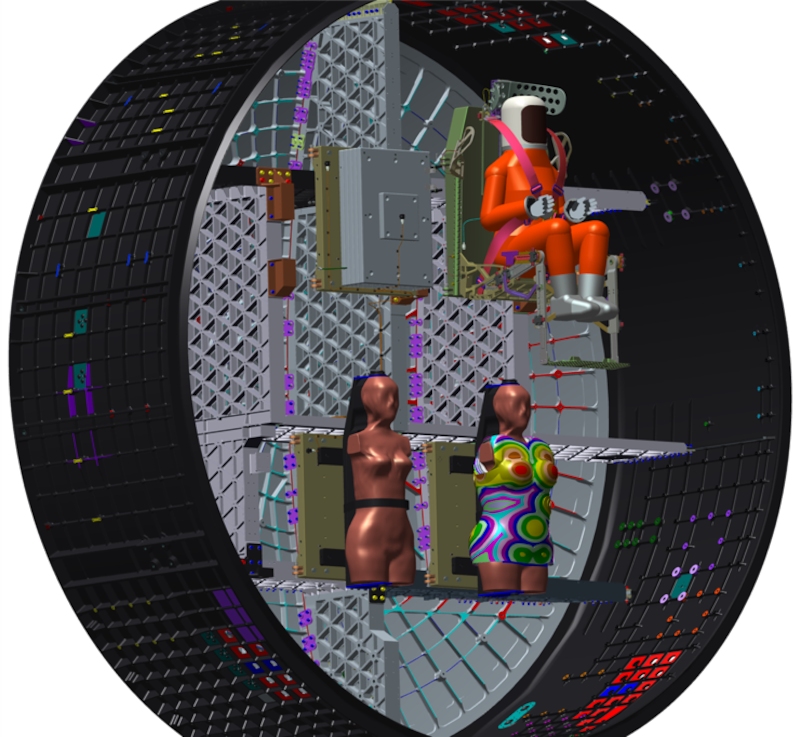 Radiation dummies Helga and Zohar sat on the passenger seats below on the Orion capsule (