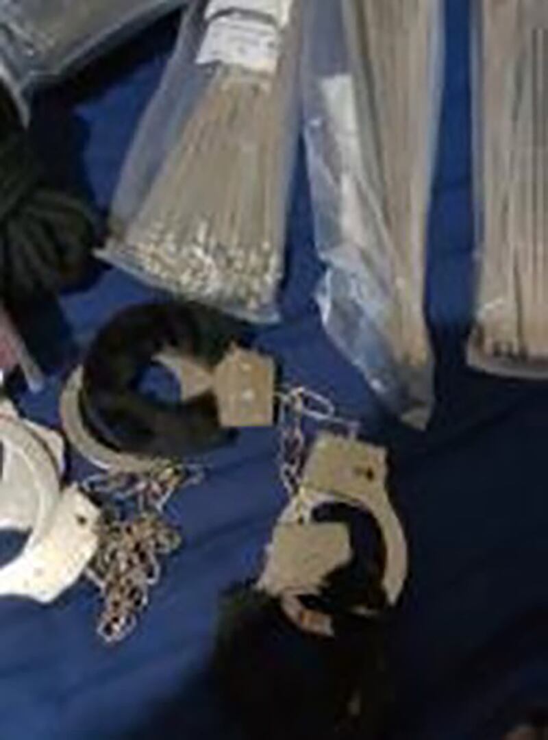 A photo of handcuffs, shown to jurors at Chelmsford Crown Court during Gavin Plumb’s trial