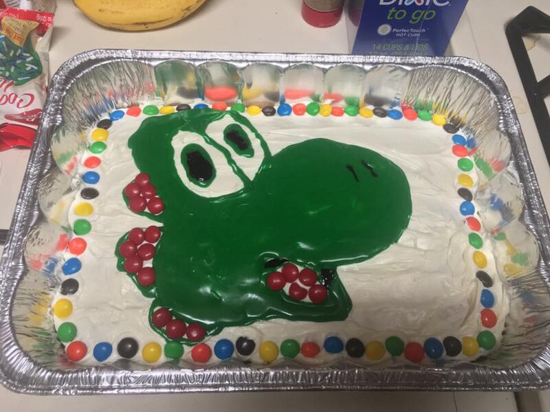 A home-made Yoshi cake