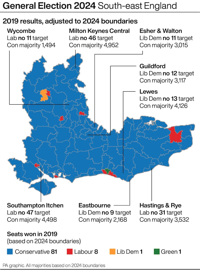 Key battleground seats in south-east England at the General Election