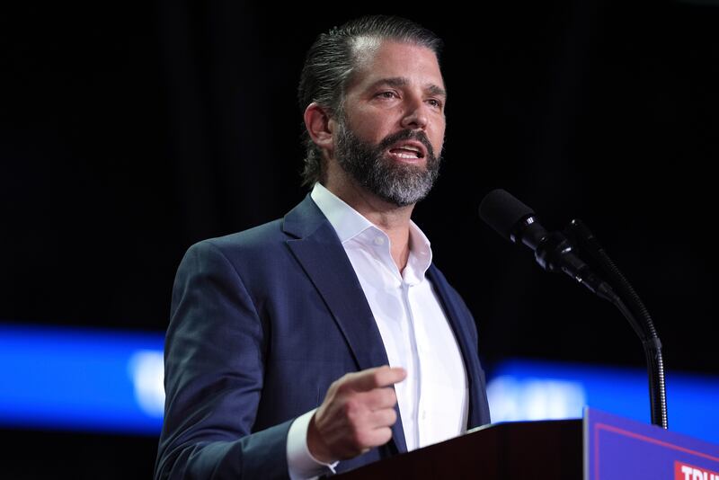 Donald Trump Jnr speaks at a campaign rally in Grand Rapids, Michigan (Evan Vucci/AP)