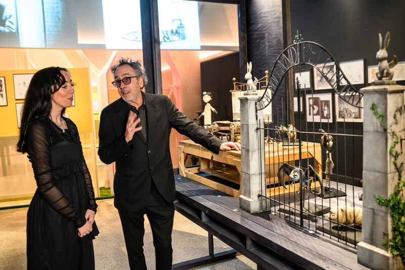 Tim Burton and curator Maria McLintock at the Design Museum exhibition