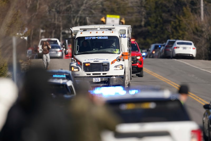 An ambulance leaves the Antioch High School following a shooting (George Walker IV/AP)