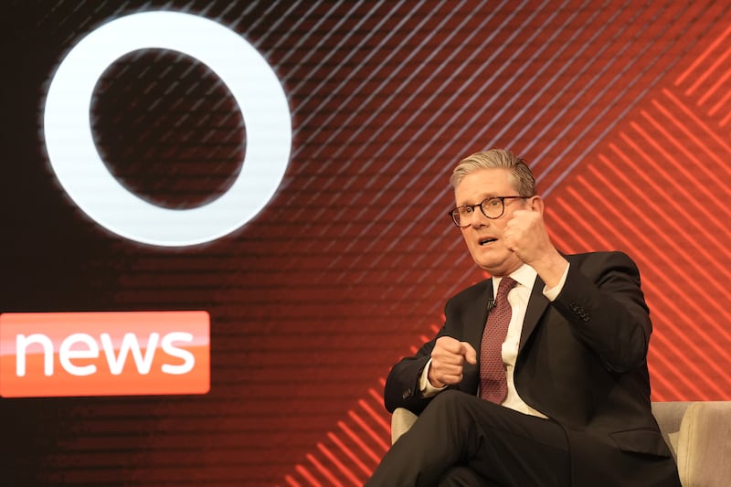 Labour Party leader Sir Keir Starmer, during a Sky News election event with Sky’s political editor Beth Rigby, in Grimsby