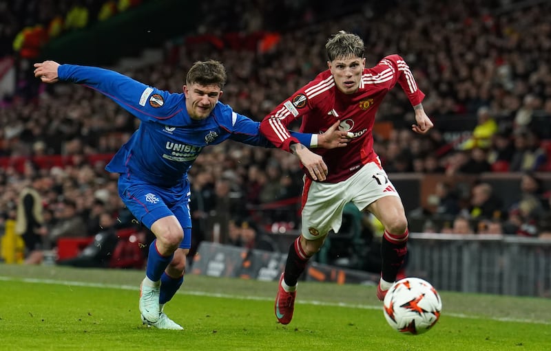 Alejandro Garnacho (right) was given a warm ovation by Manchester United fans during the 2-1 win over Rangers