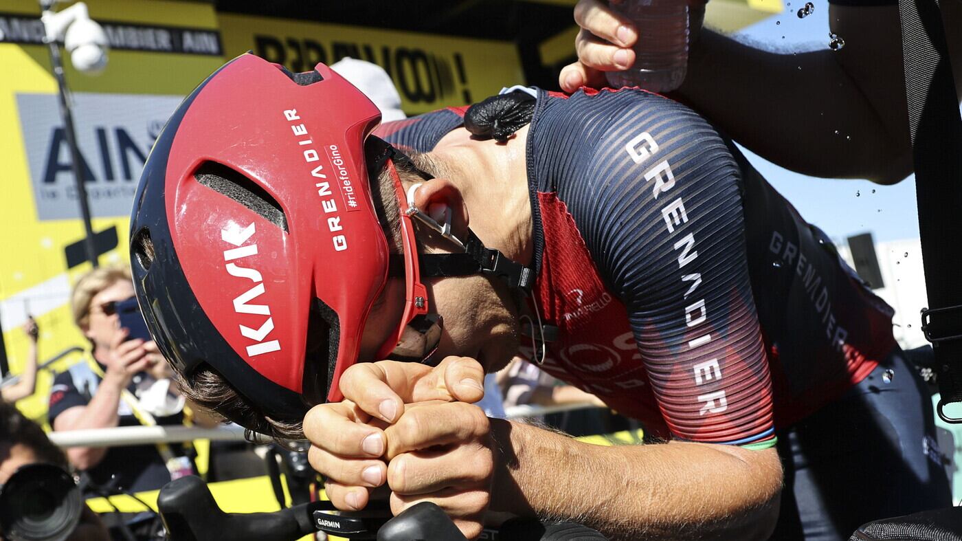 Stage winner Poland's Michal Kwiatkowski celebrates after crossing the finish line of the 13th stage of the Tour de France on Friday Picture by Christophe Petit Tesson/Pool Photo via AP