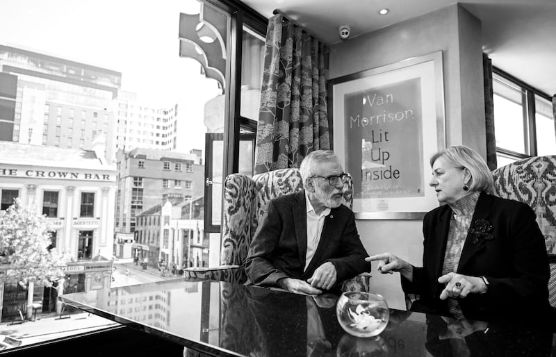 Gerry Adams with Nancy Soderburg. PHOTO: MT HURSON.