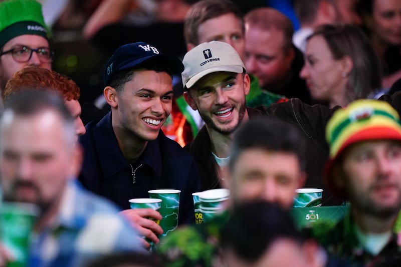 Brennan Johnson and James Maddison enjoyed the action at Ally Pally