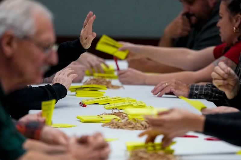 Volunteers tally votes on a new contract offer from Boeing at Seattle Union Hall in Seattle (AP/Lindsey Wasson)