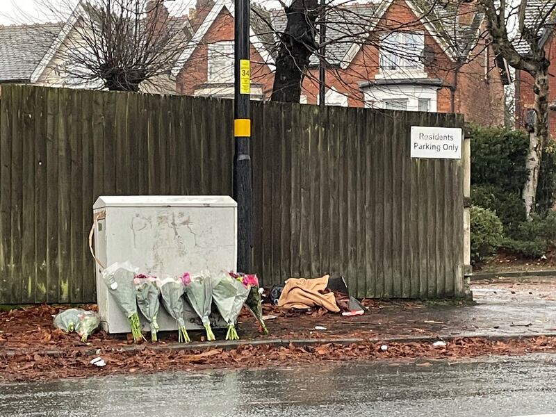 Floral tributes left on Rotton Park Road, Edgbaston