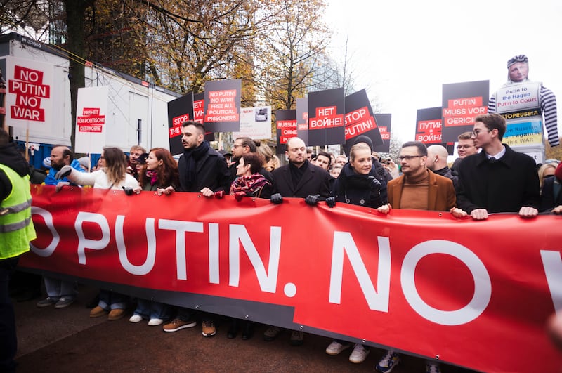 The demonstration took place in Berlin, Germany (Markus Schreiber/AP)