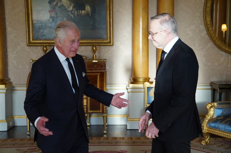 The King speaks with Prime Minister of Australia, Anthony Albanese following the death of the Queen in 2022