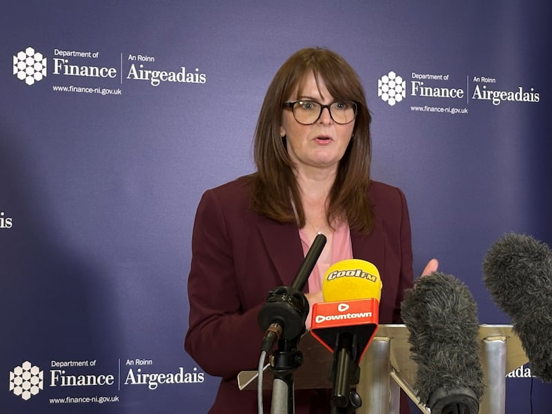 Caoimhe Archibald reacts to the Budget at the Department of Finance at Clare House in Belfast