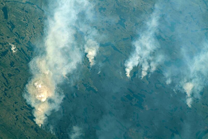 Wildfires in the Canadian province of Quebec in June 2023 are pictured from the International Space Station