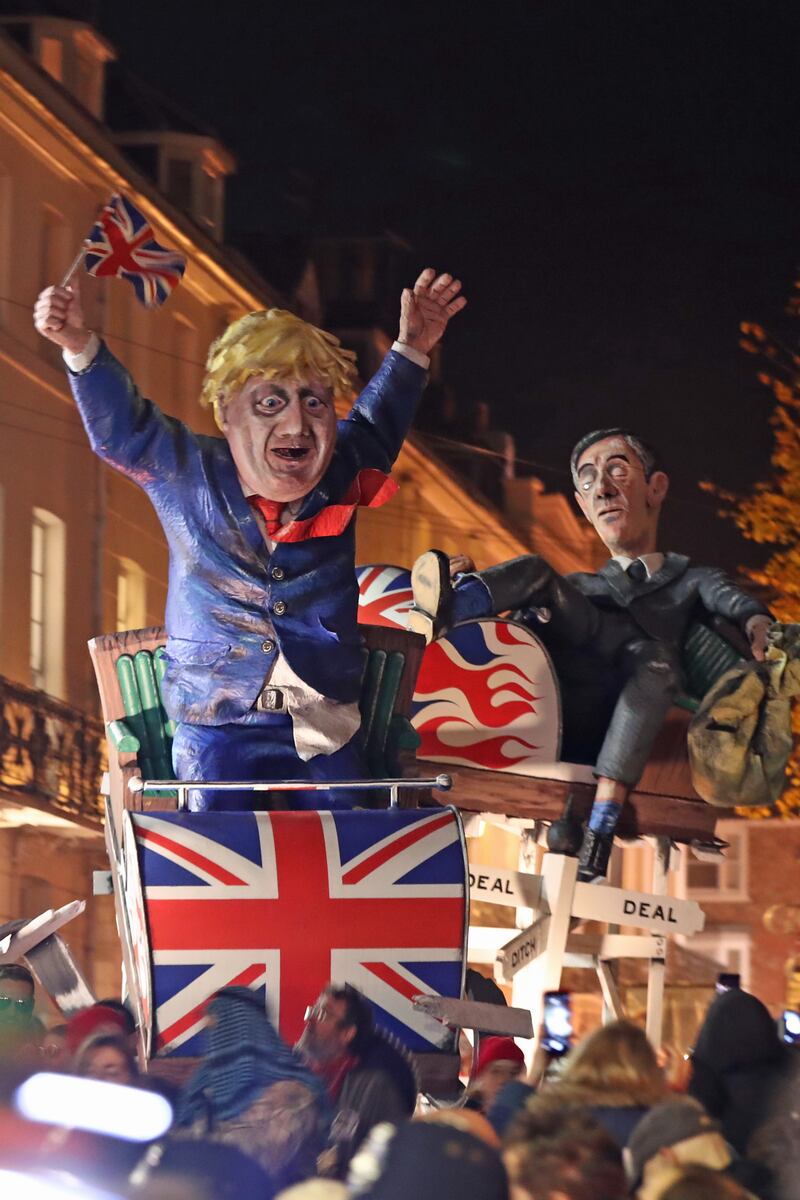 An effigy of Boris Johnson and Sir Jacob Rees-Mogg from a previous year