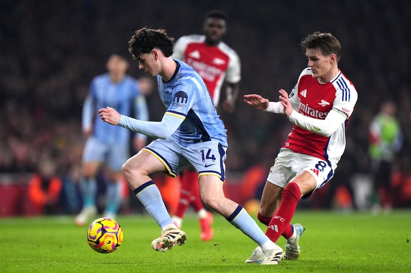 Archie Gray (left) and Lucas Bergvall were among Tottenham’s best players in the north London derby defeat