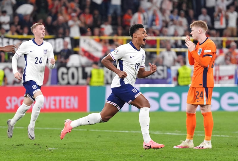 Cole Palmer (left) provided the assist for Ollie Watkins (centre) to snatch a last-gasp winner for England