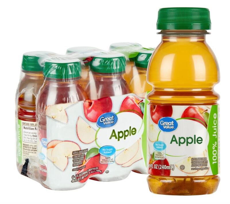 Almost 10,000 8-oz six-pack cases of Walmart's 'Great Value' brand of apple juice are being recalled due to potentially harmful levels of arsenic (Walmart.com)