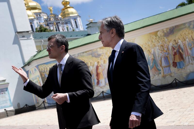 Antony Blinken (right) has announced extra support for Ukraine amid a renewed Russian offensive in the country’s north east (Brendan Smialowski/Pool/AP)